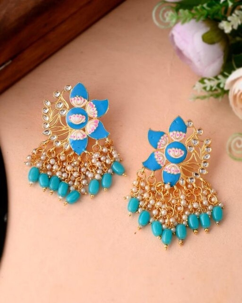 Buy Lotus Garden Drop Earrings in White Enamel Online in India  Zariin