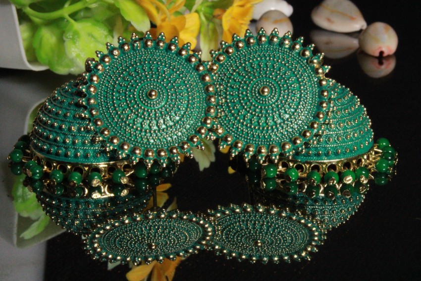 Sea Green Enamel Kundan Chandbali Earrings for Wedding  FashionCrabcom