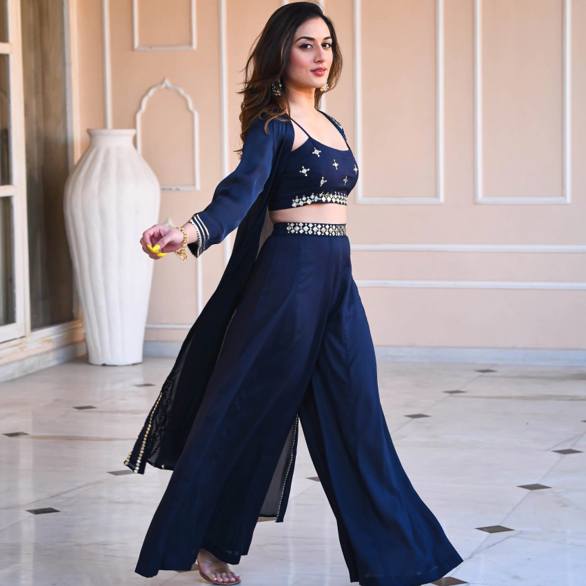 Stylish Western Wear Crop Top Style Top and Palazzo Pants with Belt for  Women and Girls