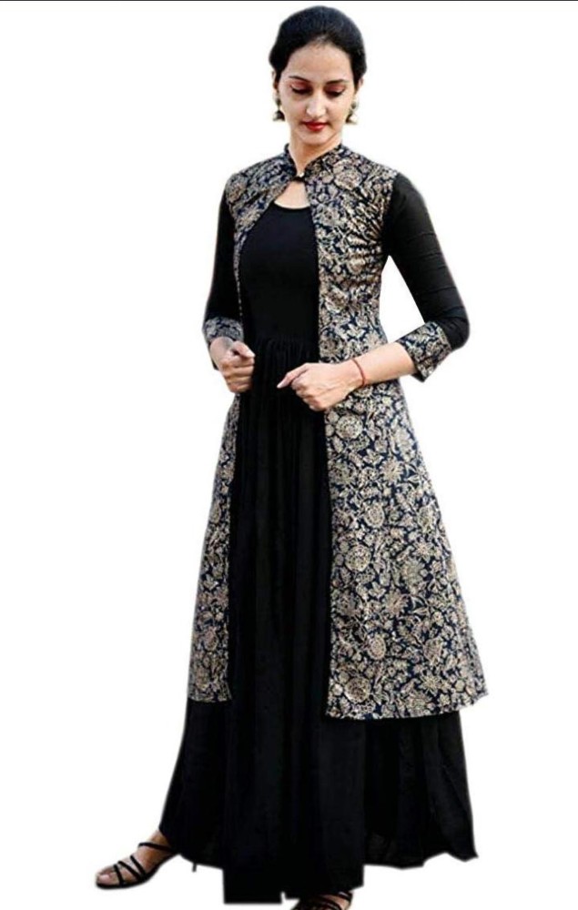 Buy online Blue Solid A-line Kurta With Printed Shrug from Kurta Kurtis for  Women by Dargu for ₹859 at 55% off | 2023 Limeroad.com