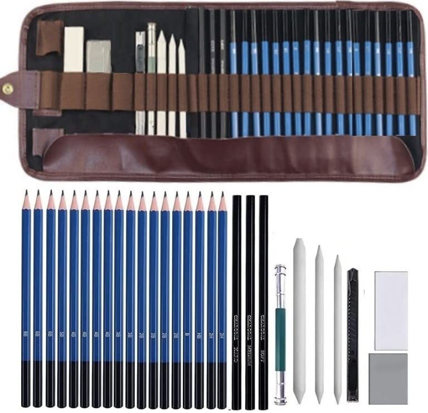 Blue Wooden Sketching And Drawing Pencil Kit 35pc, Packaging Type