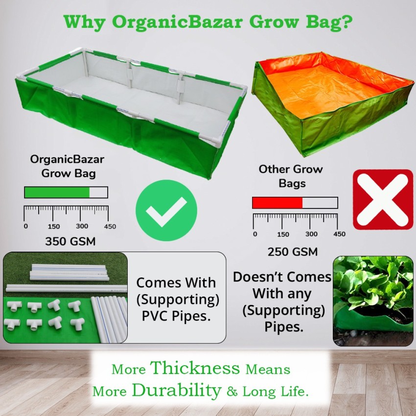 OrganicBazar 350 GSM Rectangle Grow Bag with Supporting PVC Pipes Terrace Gardening  Vegetable Planting Grow Bags