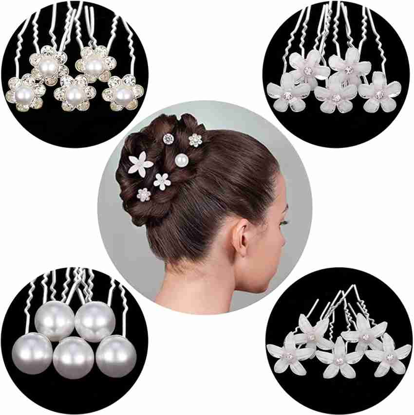 Pearl Hair Pins, 5PCS Bridal Hair Clips Decorative Wedding Hair Accessories  Silver Head-piece for Brides Bridesmaid Prom Women Girls,H30