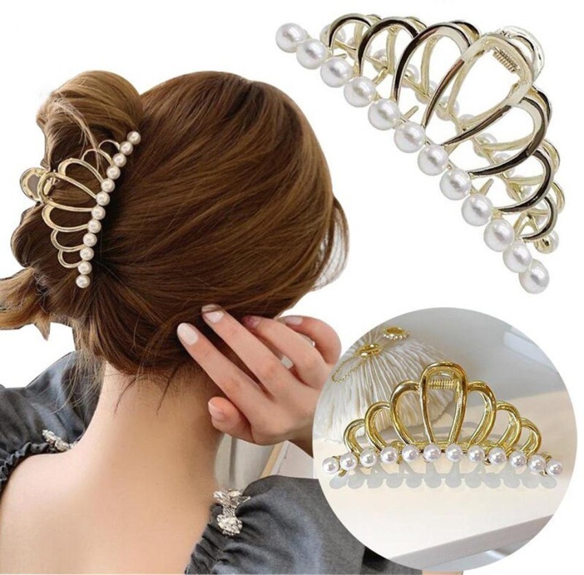 Krenoz Simple & stylish Pearl Hair Claws Hair Accessories Metal