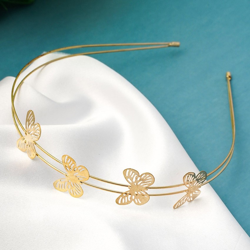 Priyaasi Brown Stone Studded GoldPlated Butterfly Hair Band