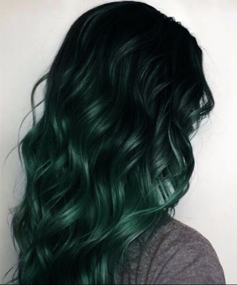 black hair with dark green tips