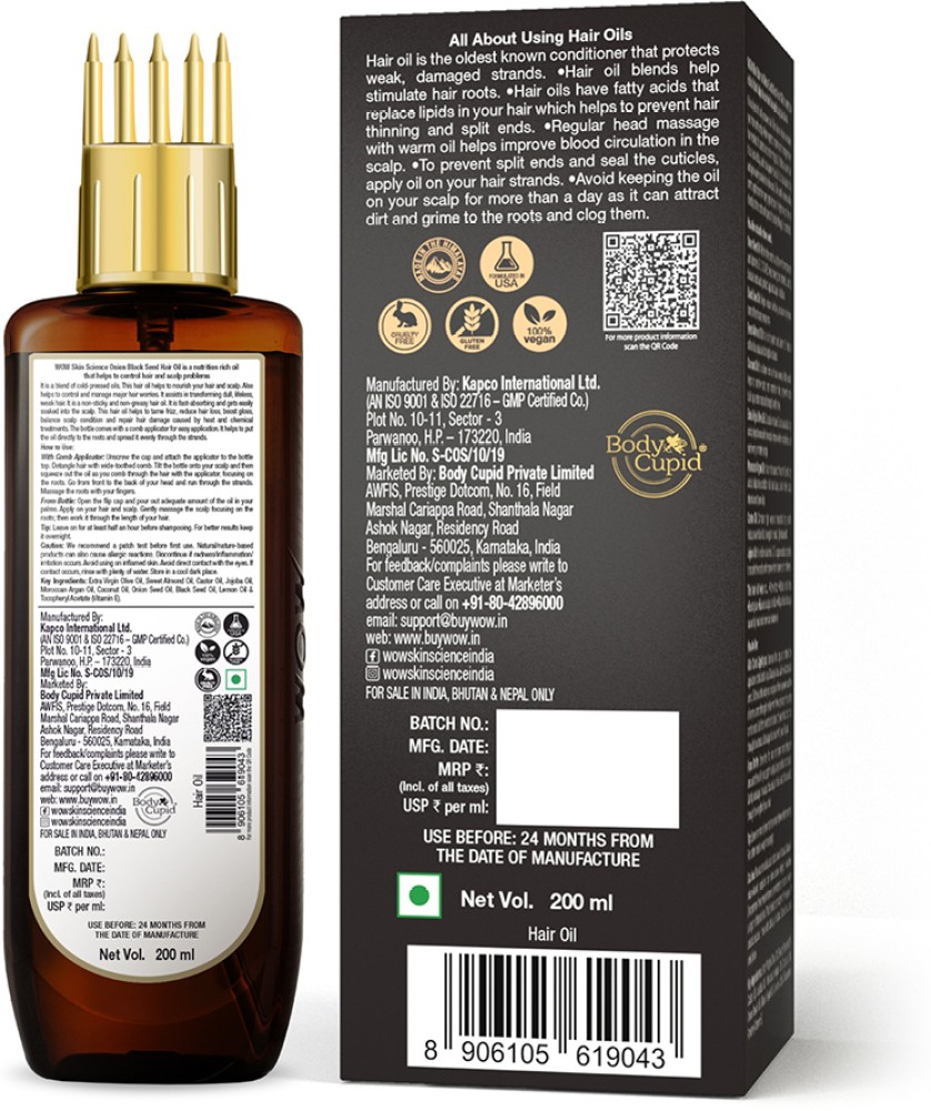 Price in India Buy WOW SKIN SCIENCE Onion Black Seed Hair Oil  WITH COMB  APPLICATOR  Controls Hair Fall 03 200 ml Hair Oil Online In India  Reviews Ratings  Features  Flipkartcom