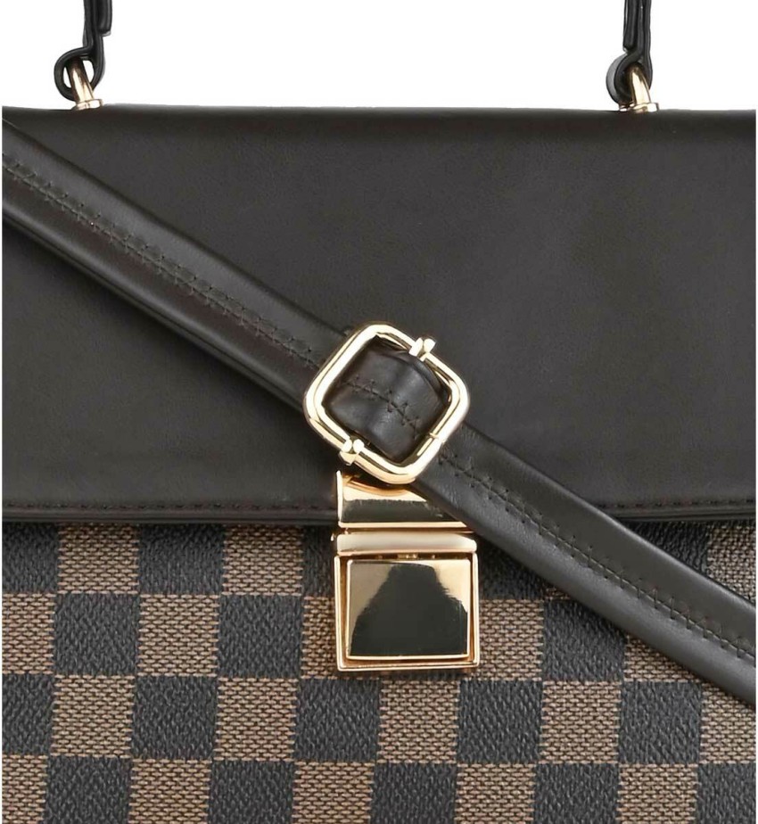 Louis Vuitton Womens Black Gray Leather Checker Print Buckle Belt