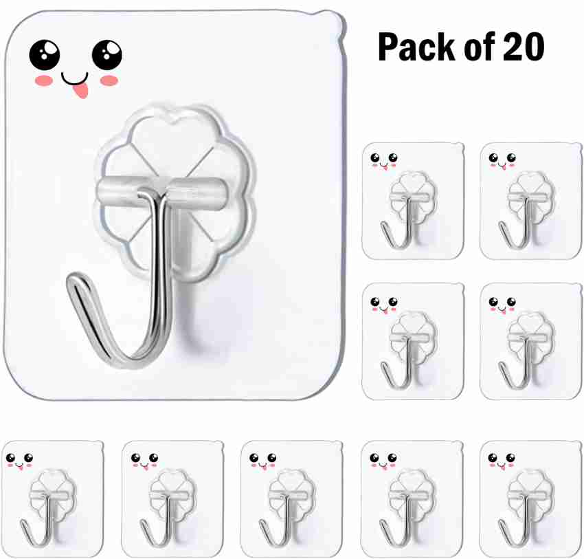 Adhesive Hooks, 32 Pack 33lb(Max) Sticky Hooks, Transparent Reusable  Removable Adhesive Hooks for Hanging, Wall Hooks for Hanging Can be Use for