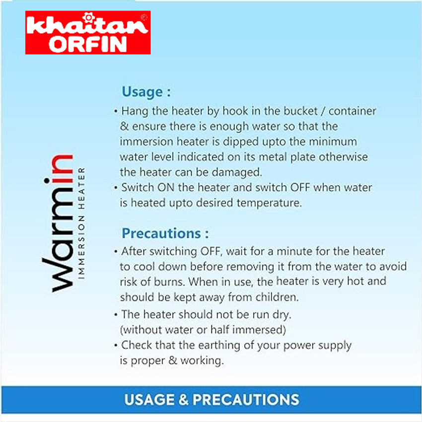 Khaitan Orfin WARMIN KO 9084 Immersion Heater Rod (Water) 1500 W Shock  Proof Immersion Heater Rod Price in India - Buy Khaitan Orfin WARMIN KO  9084 Immersion Heater Rod (Water) 1500 W
