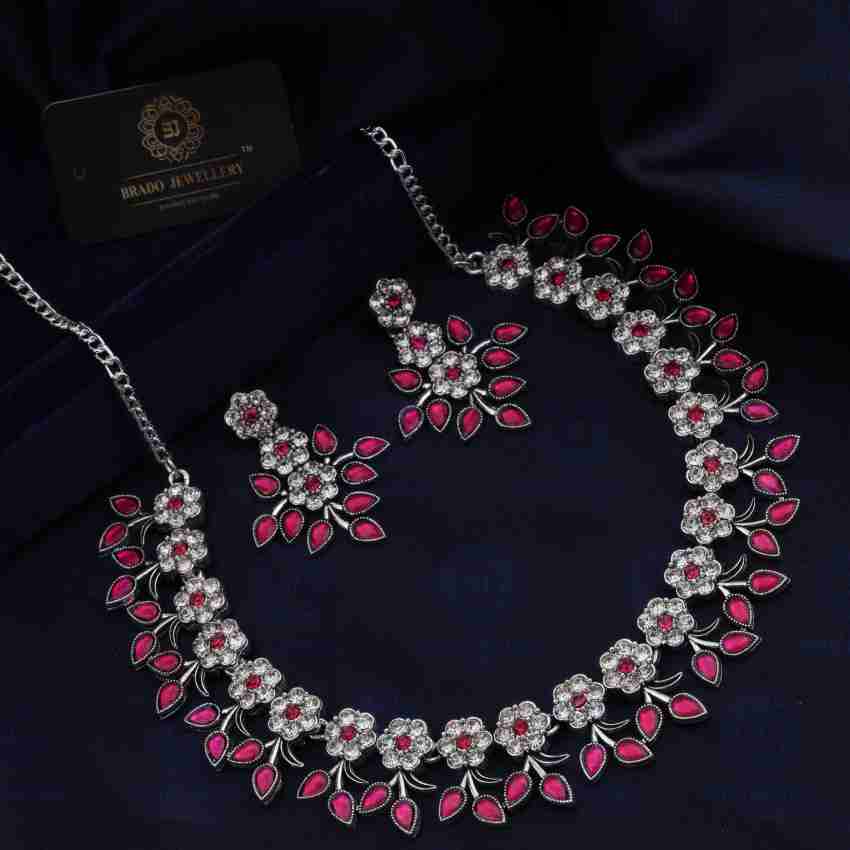 Brado Jewellery Dark Pink Diamond Choker Necklace Jewellery Set