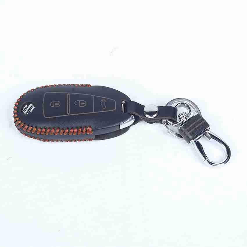 TrueHapp Genuine Pure Leather Car Key Cover Smart Key Case Metal Hook (Push  Button Start Models Only) For Car Remote Key Fob (HEART_TAN) Key Chain