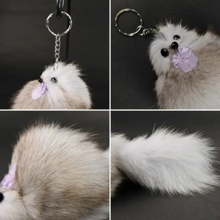 1pc Women's Leopard Print Fur Ball Keychain For Car And Bag