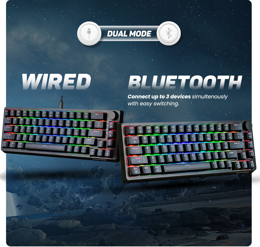 Wireless Gaming Keyboard,82 Keys RGB Backlight Three Mode 1800mAh Computer  キーボード