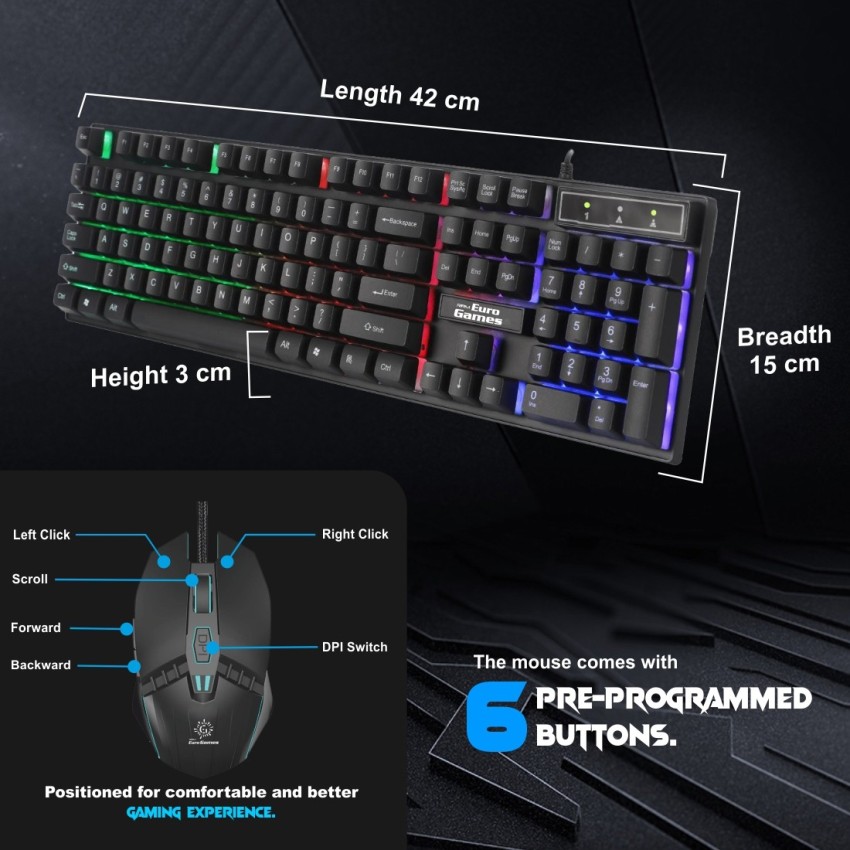 Buy RPM Euro Games Gaming Keyboard Wired 7 Color LED Illuminated & Spill  Proof Keys, Black, Medium Online at Best Prices in India - JioMart.