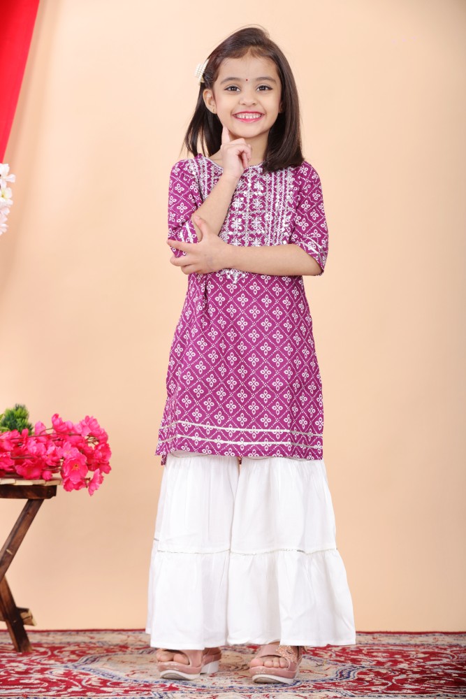 Cotton Party Wedding Festival Kids Girl Kurti With Skirt, 12 Months - 8 Year