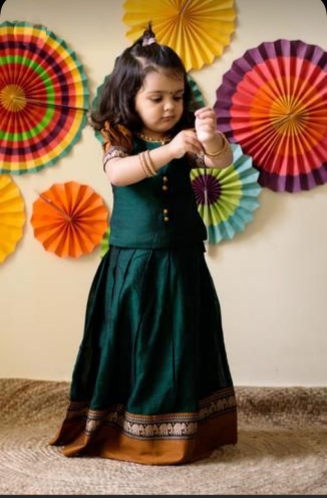 Pure Banarasi Silk Red & Green Wedding Lehenga for Baby Girl – Baby&Me