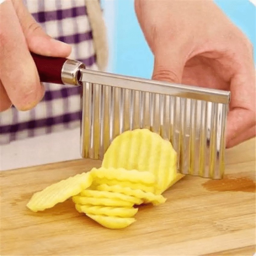 1pc Stainless Steel Potato Chip Slicer Dough Vegetable Fruit Crinkle Wavy  Slicer Knife Potato Cutter Chopper