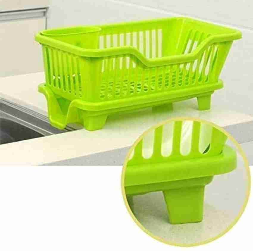 Sarvatr Green Color Polypropylene 3in1 Dish Drainer Rack Kitchen