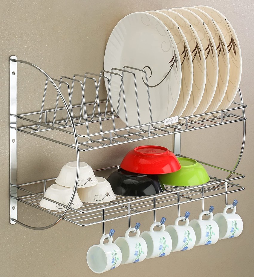 Wall Mount Kitchen Dish Rack Plate Cutlery Stand Steel Kitchen Rack Utensil Kitchen  Rack (Steel)