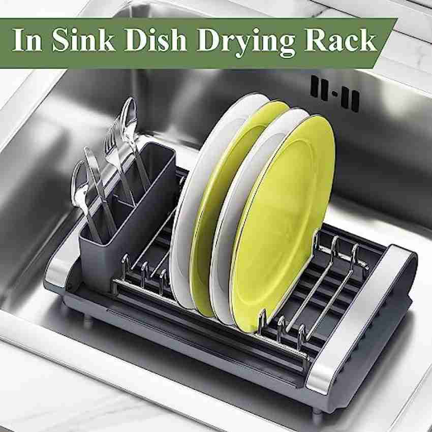 Dish Drying Rack, Expandable Dish Rack with Drainboard Spout in