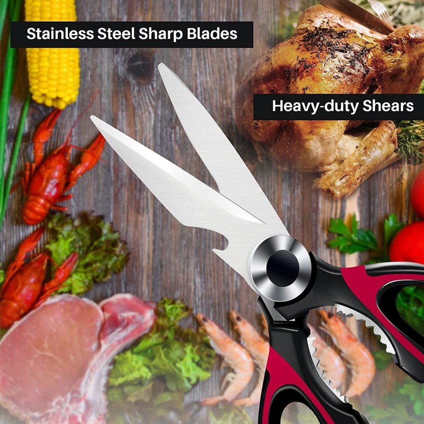 2pcs/pack Heavy Duty Stainless Steel Kitchen Scissors, Super Sharp  Multi-purpose Cooking Scissors For Chicken, Fish, Meat, Vegetables And Nuts