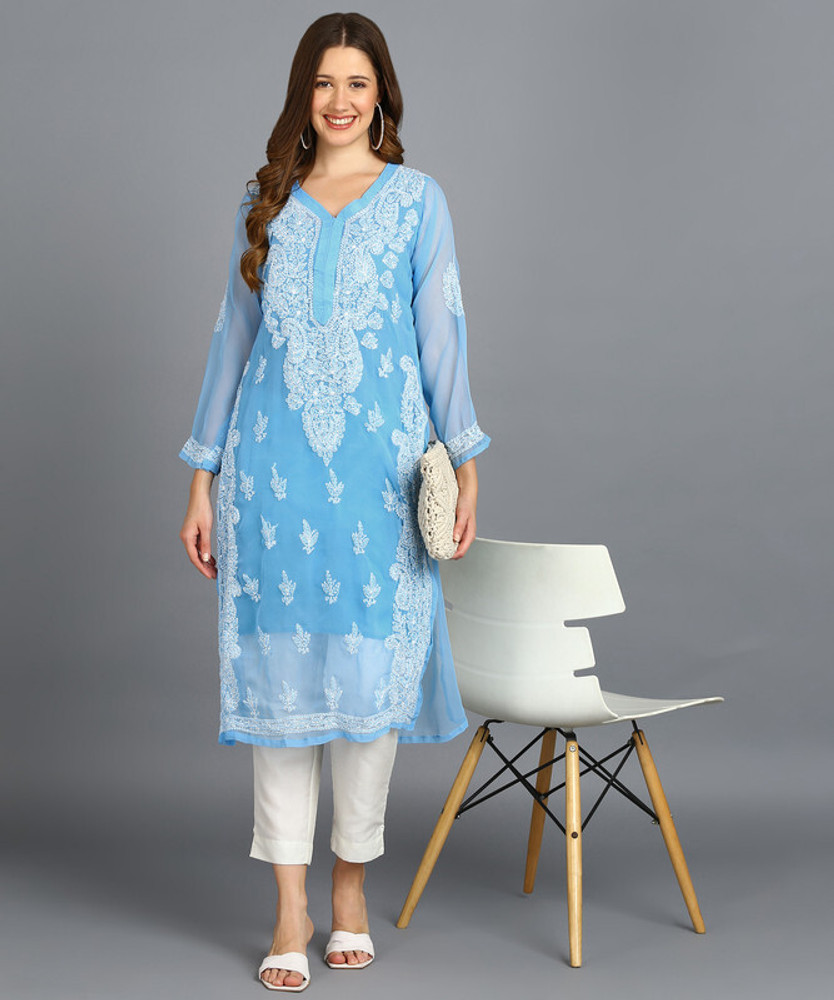 BEUATY CHIKAN EMPORIUM Women Chikan Embroidery Straight Kurta - Buy BEUATY  CHIKAN EMPORIUM Women Chikan Embroidery Straight Kurta Online at Best  Prices in India | Flipkart.com