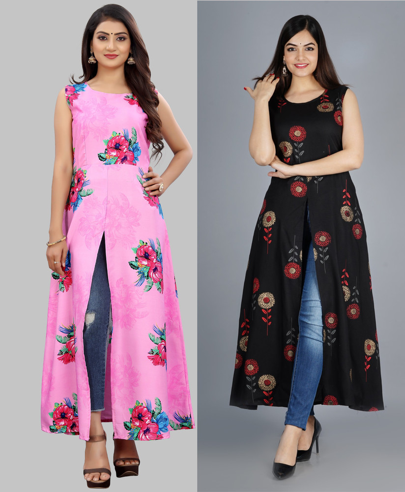 fcityin  Women Rayon Front Slit Woven Design Kurti  Women Rayon Front  Slit