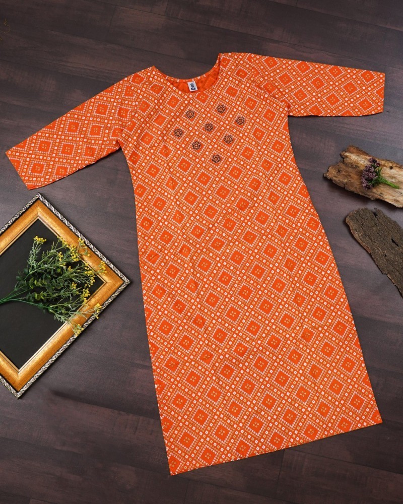 Buy GoSriKi Womens Chanderi Cotton Printed Straight Kurta with Pant   Dupatta Indu OrangeSGOOrangeSmall at Amazonin