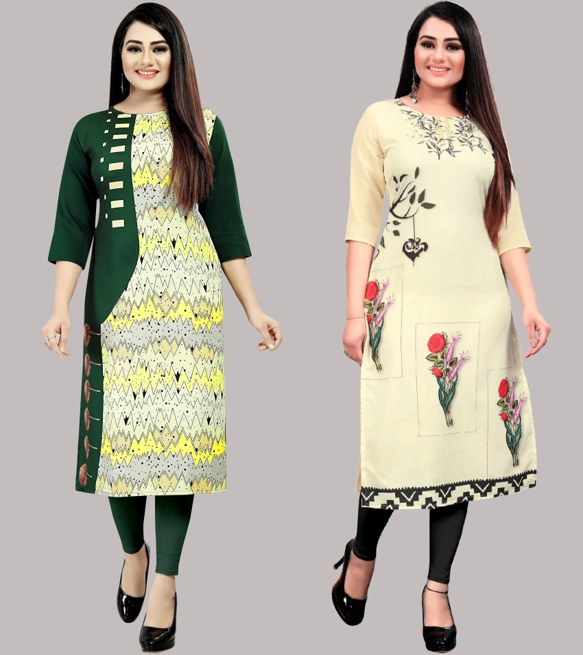 Women's Crepe A-Line Printed Gorgeous Stitched Kurtis (Pack of 2 Kurtis)
