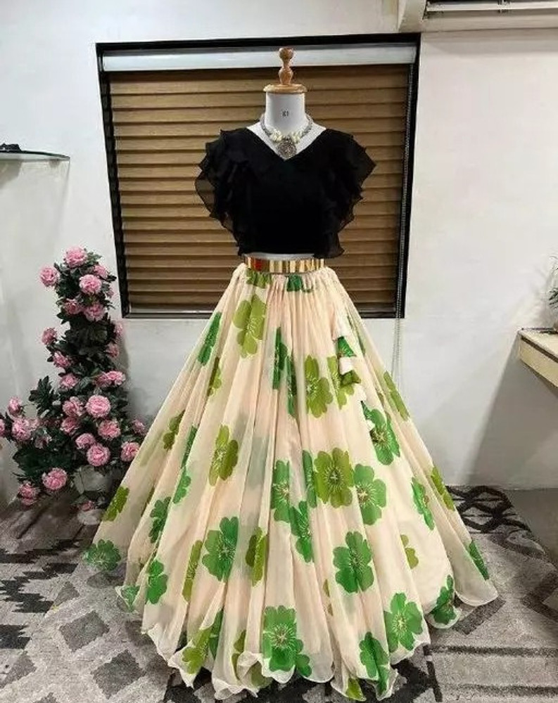Jaahi Floral Print Semi Stitched Lehenga u0026 Crop Top - Buy Jaahi Floral  Print Semi Stitched Lehenga u0026 Crop Top Online at Best Prices in India |  Flipkart.com