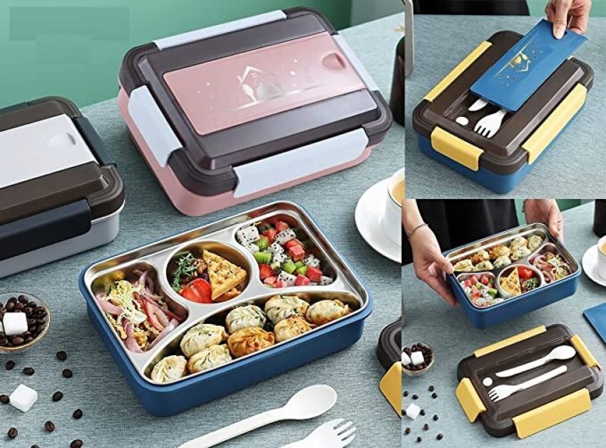 STARKENDY Steel Lunch Box Tiffin Box with Bag for Office  College School Use( Multi Color ) 4 Containers Lunch Box 