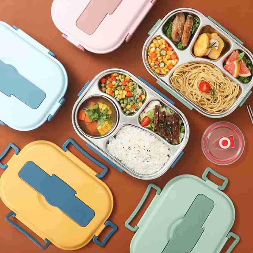 4 Compartments 304 Stainless Steel Office School Food Storage Bento Lunch  Box Dishes Lunch Box