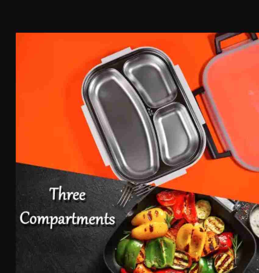 3 compartment Triple Grid Insulated Steel Lunch Box -750 ML