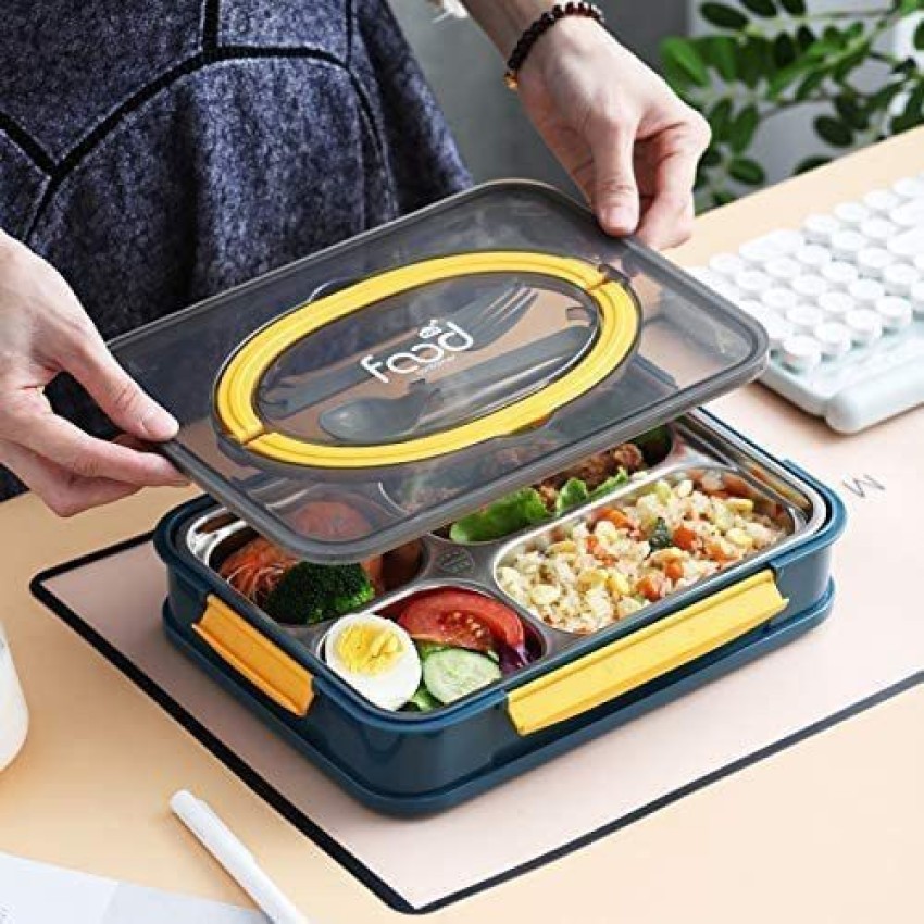 4 Grids Stainless Steel Lunch Box Thermo Bento Box Food Container For Kids  Leakproof Microwave Safe Lunchbox
