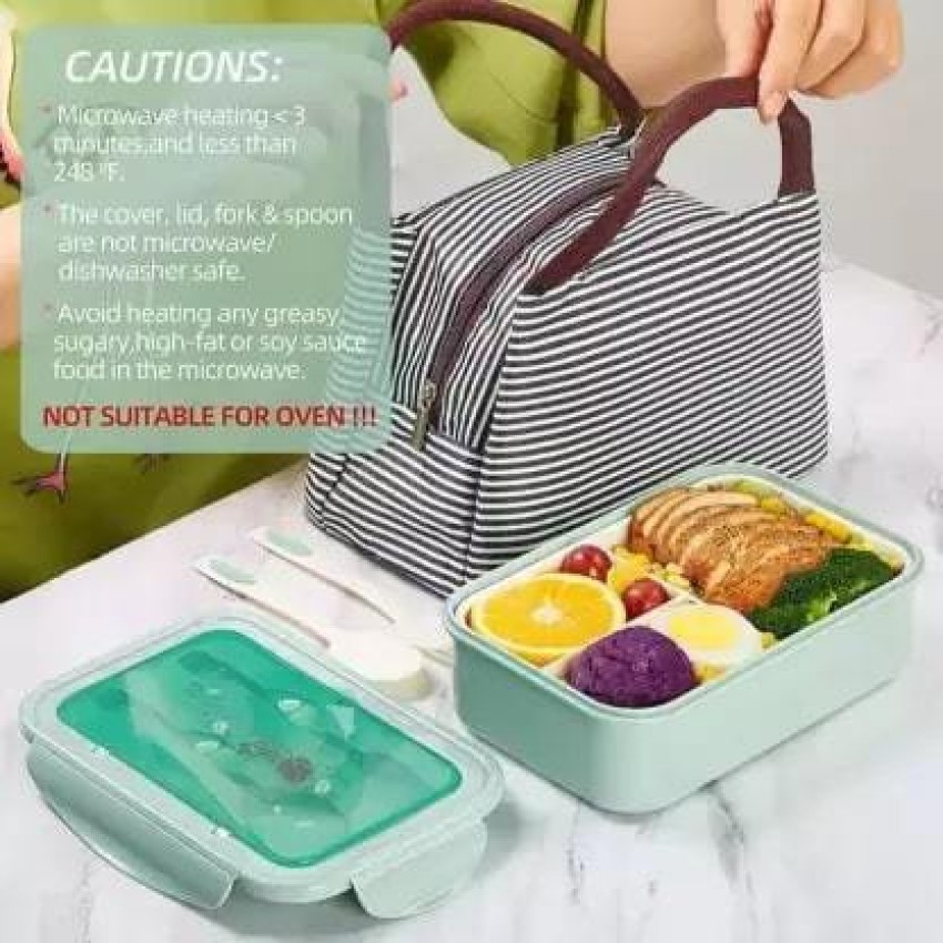 Lunch Boxes, Bento Box, Food Containers, 1000 ml Airtight LeakproofLunch Box, 3 Compartment Sealed Bento Box(with Fork and Spoon), BPA Microwave and