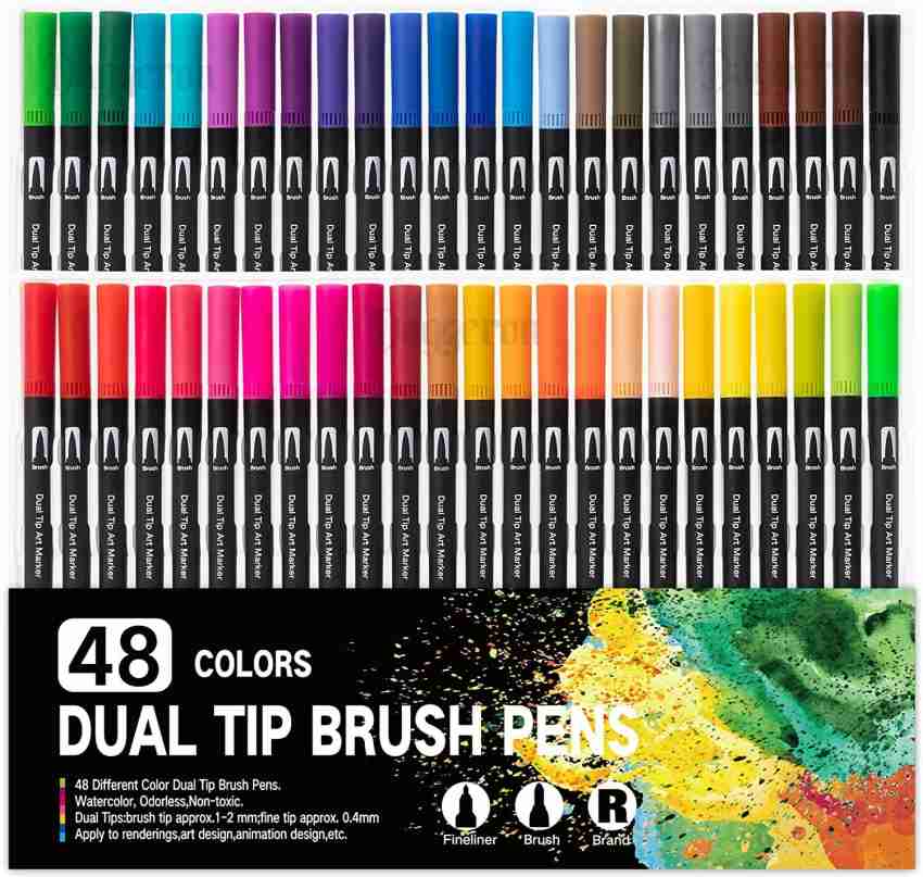 Funnasting Dual Tip Brush Pens, 120 Colors Felt Tip Pens Coloring