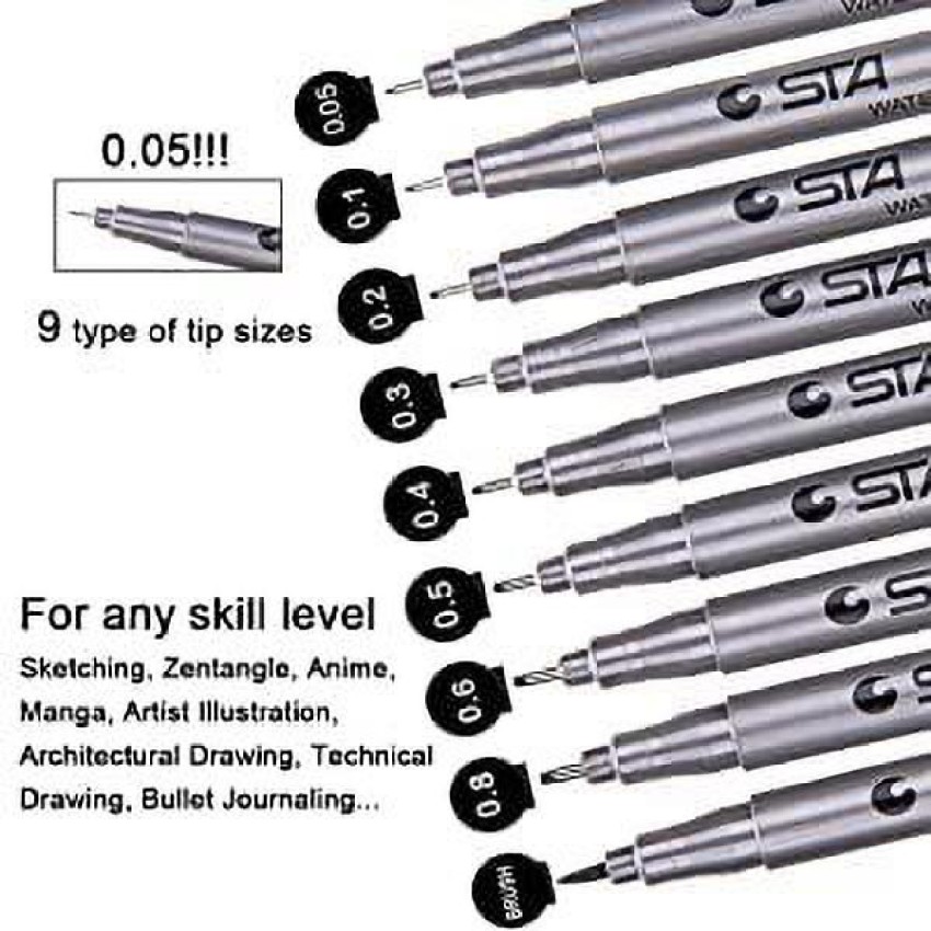 YiSan Set of 12 Micro-Pens, Fineliner Ink Pens, Black Drawing Pen, Pigment  Pen, Waterproof,Great for Artist Illustration