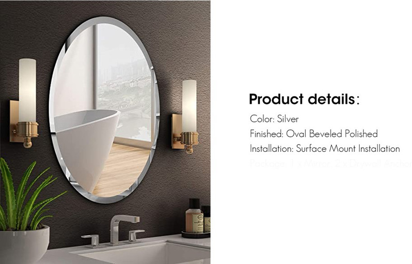 最も信頼できる最も信頼できるFrameless Oval Tilt Mirror With Beveled Edge WP-91-SBR  浴室、浴槽、洗面所