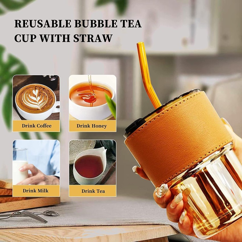 Glass Tumbler with Tea Infuser and Straw Reusable Boba Cup for Smoothies  Iced Fruit Tea Coffee