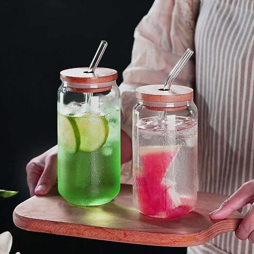 400ML Glass Tumbler Cup with Bamboo Lid and Glass Straw Mason Jar Drinking  Glasses Bottle for