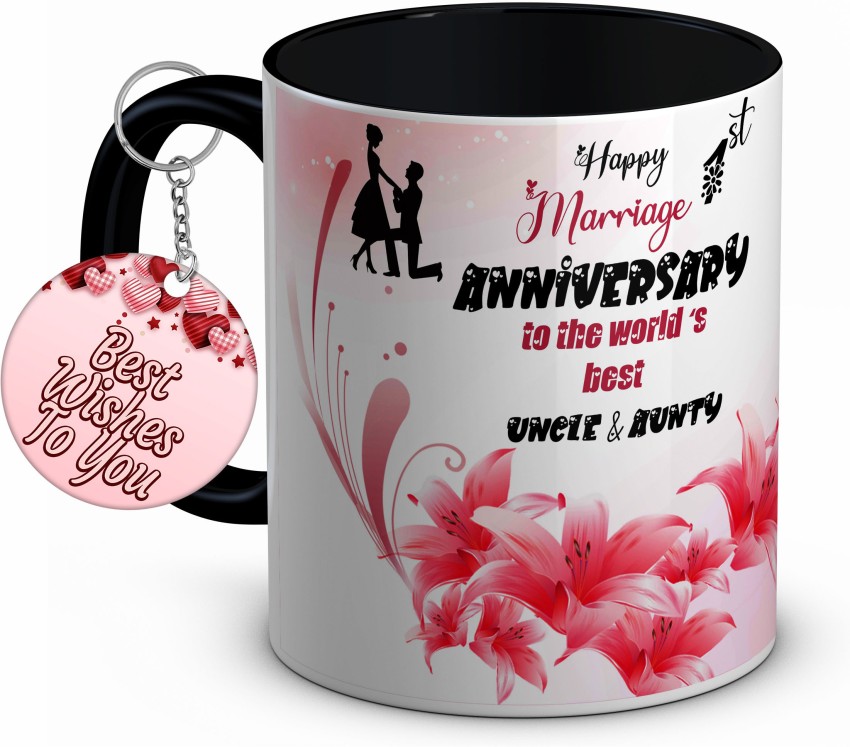 TrendoPrint (HA97) Happy 1st Marriage Anniversary Uncle & Aunty Black Cup  with Keychain Ceramic Coffee Mug Price in India - Buy TrendoPrint (HA97)  Happy 1st Marriage Anniversary Uncle & Aunty Black Cup with Keychain  Ceramic Coffee Mug online