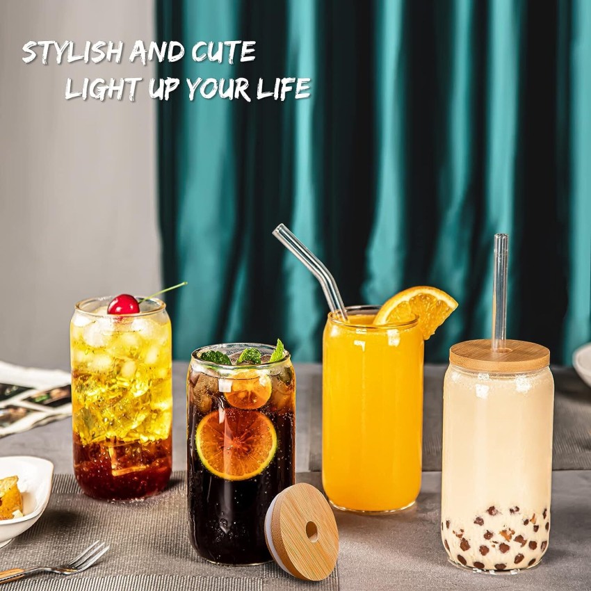 Drinking Glasses With Lid And Glass Straw, Can Shaped Glass Cups