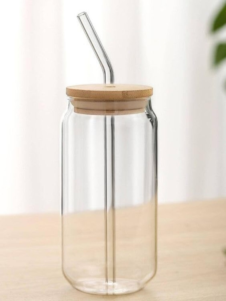 Drinking Glasses With Lid And Glass Straw, Can Shaped Glass Cups