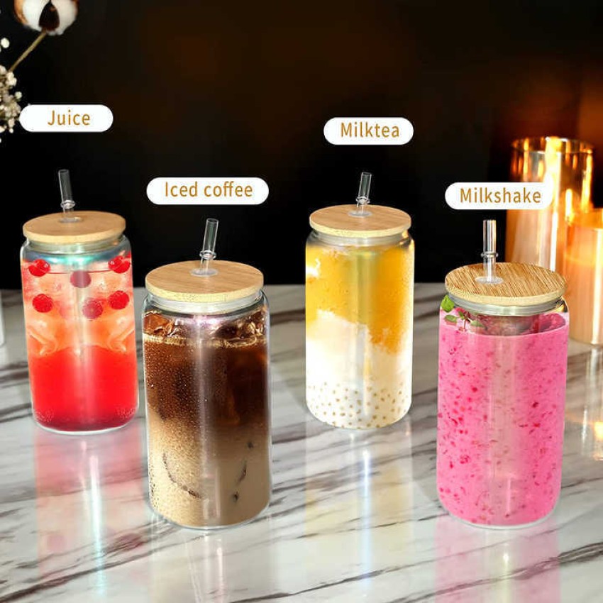 400ML Glass Tumbler Cup with Bamboo Lid and Glass Straw Mason Jar Drinking  Glasses Bottle for