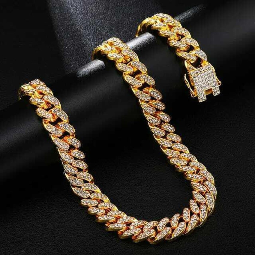 Buy KRYSTALZ Mc Stan Cuban Link Chain for Men Women Iced Out Chain with  Thorns Diamond Cubic-Zirconia Bling Miami Necklace Hip Hop Accessories  (Gold) at