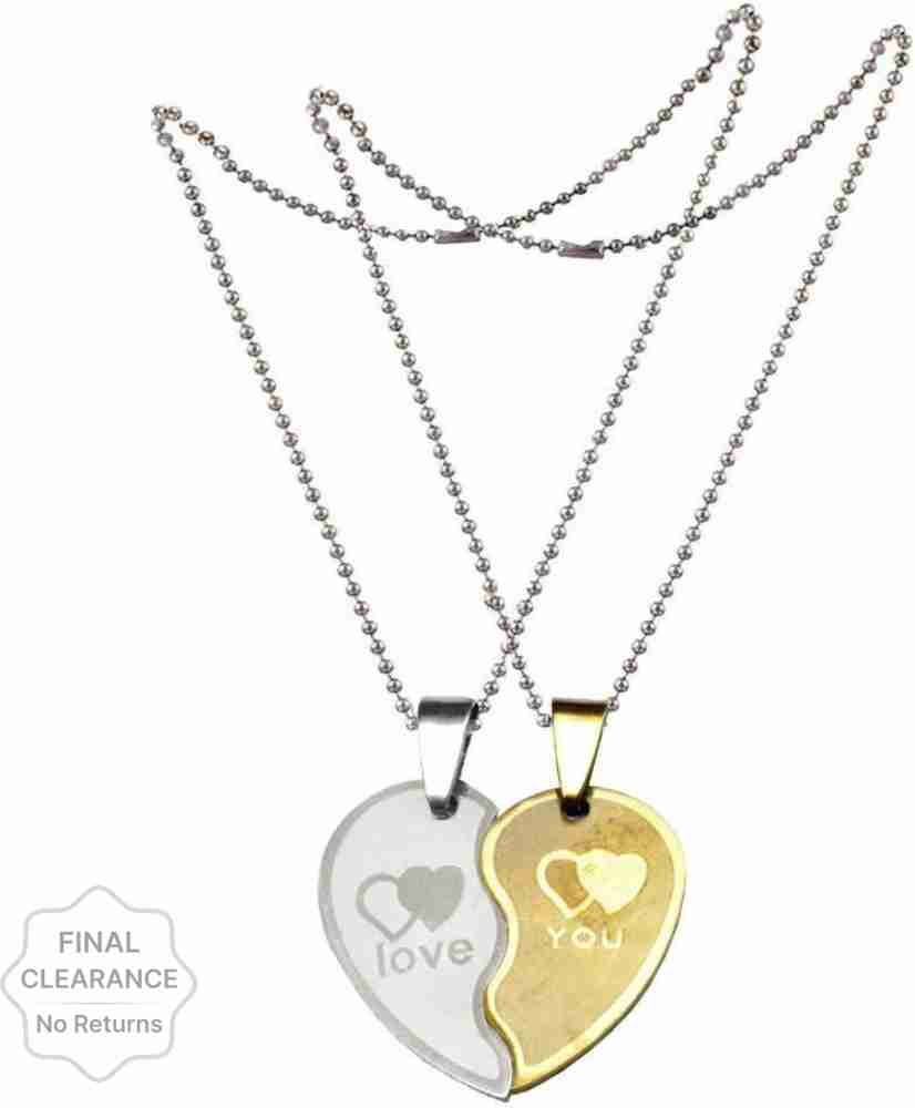 vien Silver and Gold Plated Heart Key Steel Pendant Necklace for Unisex  Love Couple Silver, Gold-plated Stainless Steel Locket Set Price in India -  Buy vien Silver and Gold Plated Heart Key Steel Pendant Necklace for Unisex  Love Couple Silver, Gold