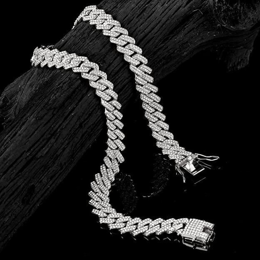 MEENAZ Mc Stan Chain Cuban Link Chain for Men Women girls gents Miami  Necklace Iced Cubic Zirconia diamond chain Sterling Silver Chains Long  Stainless Steel Ice Rhinestone Hip hop Stylish Rapper 125 