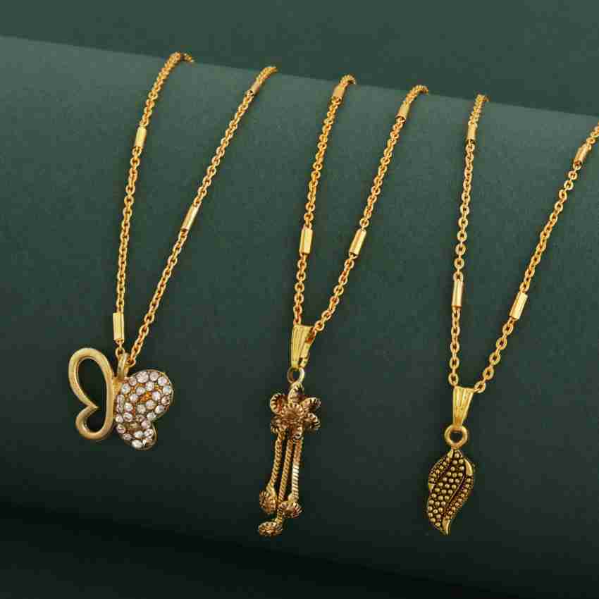 Ramdev Art Fashion Jewellery 3 Pic Designer And Stylish Gold Chain For Women And Girls Gold-plated Plated Copper Necklace