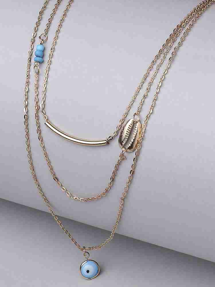 OOMPH Silver Tone Link Chain Heart & Lock Multi Layer Necklace